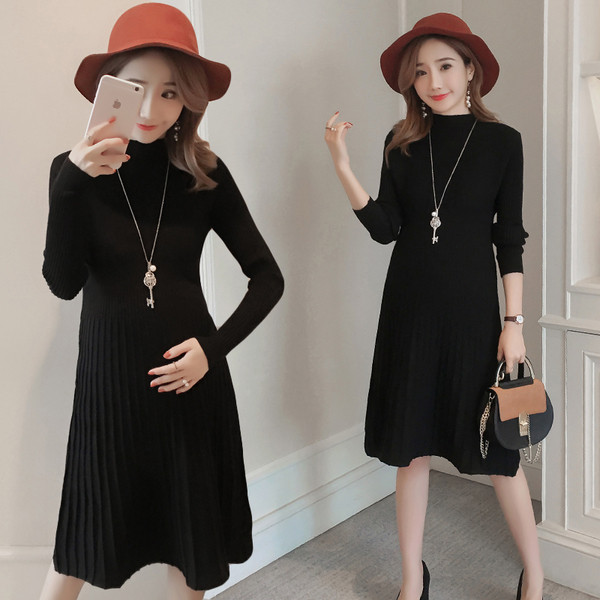 Стилна рокля за бременни жени в черен и бежов цвят