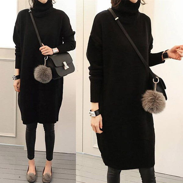 Плътна рокля за бременни жени с висока яка в черен и сив цвят