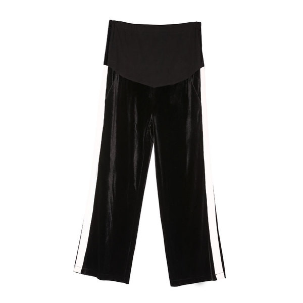 Ежедневен панталон за бременни жени в черен цвят със страничен кант - широк модел