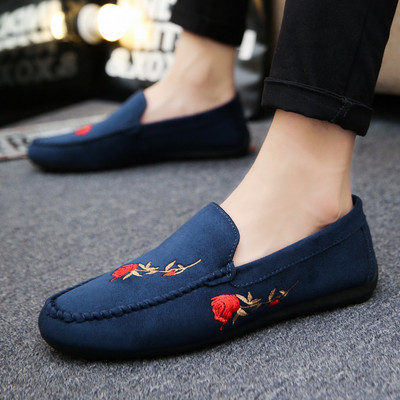 Ежедневни мъжки мокасини от велур с цветна бродерия в няколко цвята