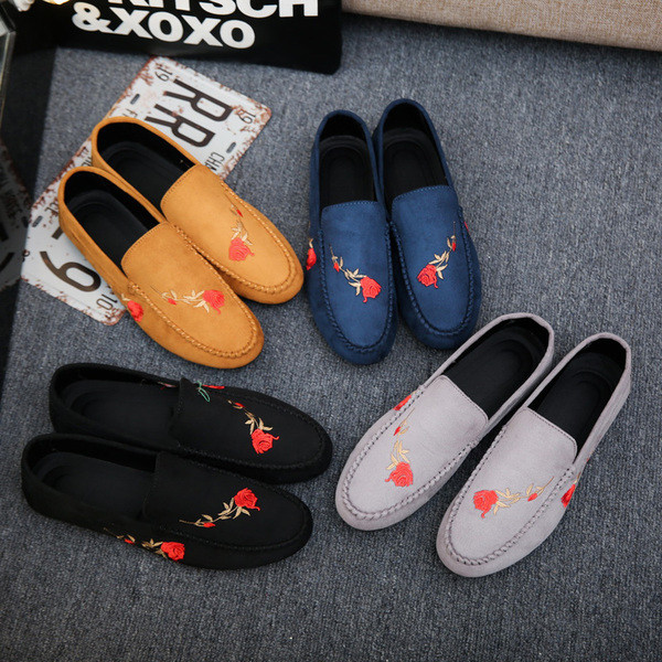 Ежедневни мъжки мокасини от велур с цветна бродерия в няколко цвята 