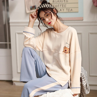 Дамска пижама - блуза с дълъг ръкав и панталон с висока еластична талия