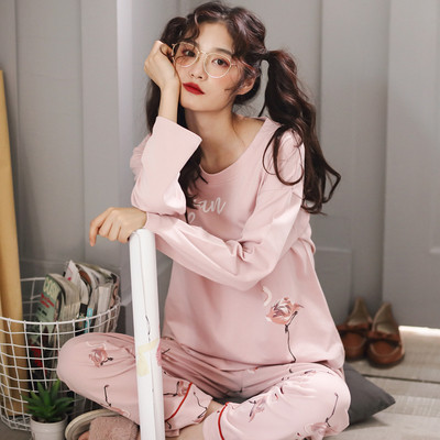 Дамска пижама - блуза с дълъг ръкав и панталон с висока еластична талия