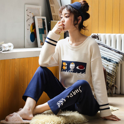 Дамска пижама - блуза с дълъг ръкав и панталон с висока еластична талия