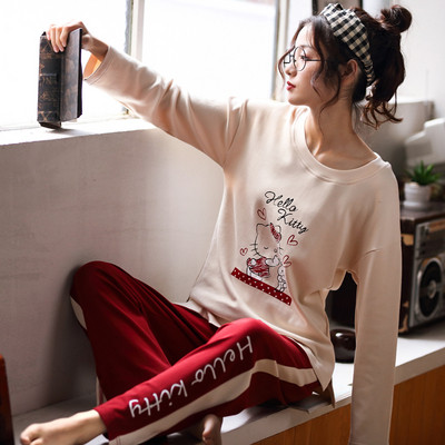 Дамска пижама - блуза с дълъг ръкав и панталон с висока еластична талия