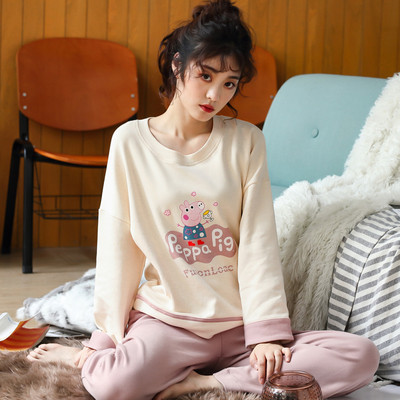 Дамска пижама - блуза с дълъг ръкав и панталон с висока еластична талия