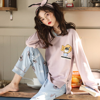 Дамска пижама - блуза с дълъг ръкав и панталон с висока еластична талия