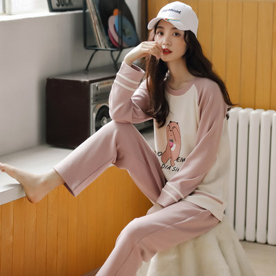 Дамска пижама - блуза с дълъг ръкав и панталон с висока еластична талия