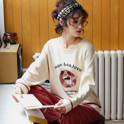 Дамска пижама - блуза с дълъг ръкав и панталон с висока еластична талия