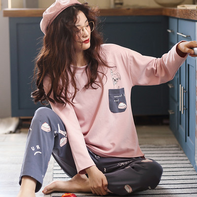 Дамска пижама - блуза с дълъг ръкав и панталон с висока еластична талия