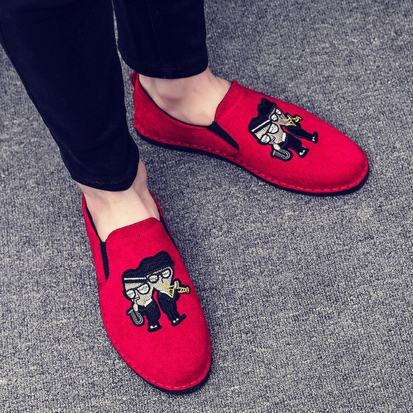 Ежедневни мъжки мокасини от велур с цветна бродерия в няколко цвята