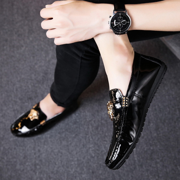 Официални мъжки мокасини с метален елемент в два цвята 