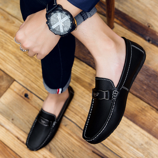 Модерни мъжки мокасини от еко кожа с метален елемент в няколко цвята 