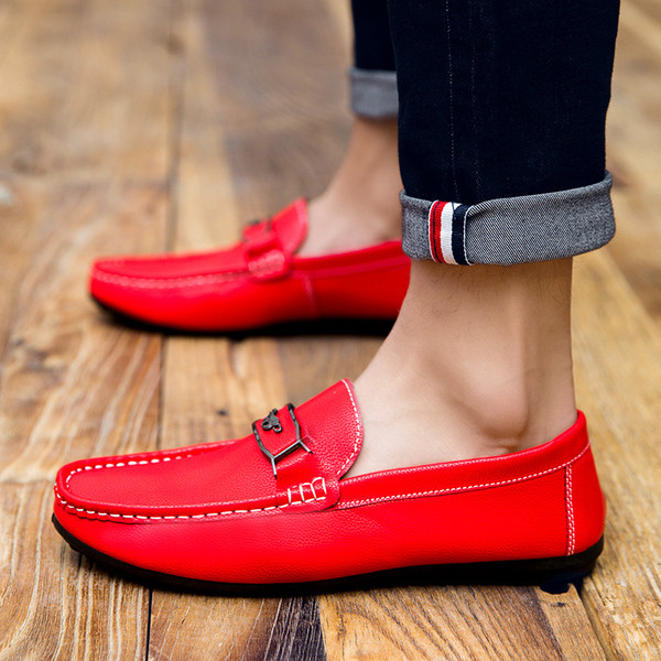 Модерни мъжки мокасини от еко кожа с метален елемент в няколко цвята 