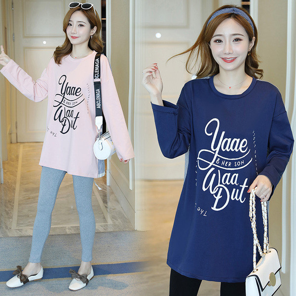 Ежедневна блуза за бременни жени с щампа и копчета в два цвята