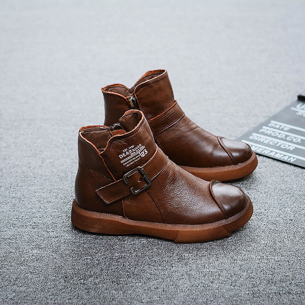 Cizme pentru copii stilate pentru baieti din piele ecologica in negru si maro