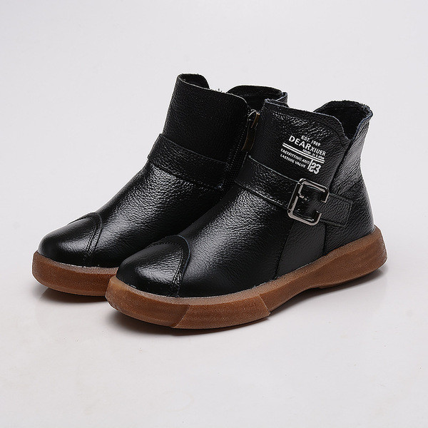 Cizme pentru copii stilate pentru baieti din piele ecologica in negru si maro