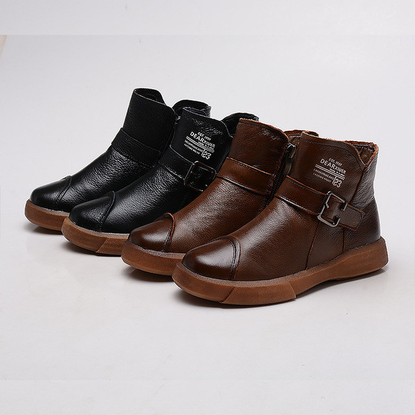 Cizme pentru copii stilate pentru baieti din piele ecologica in negru si maro