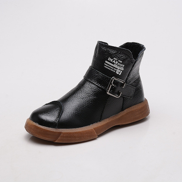 Cizme pentru copii stilate pentru baieti din piele ecologica in negru si maro