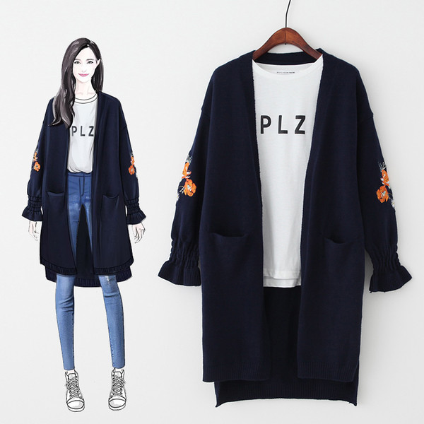 Vesta de dama moderna model asimetric cu broderie colorata pe maneci