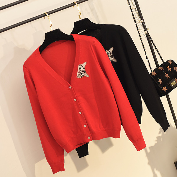 Cardigan elegant de dama cu decolteu in V si broderie colorata in mai multe culori