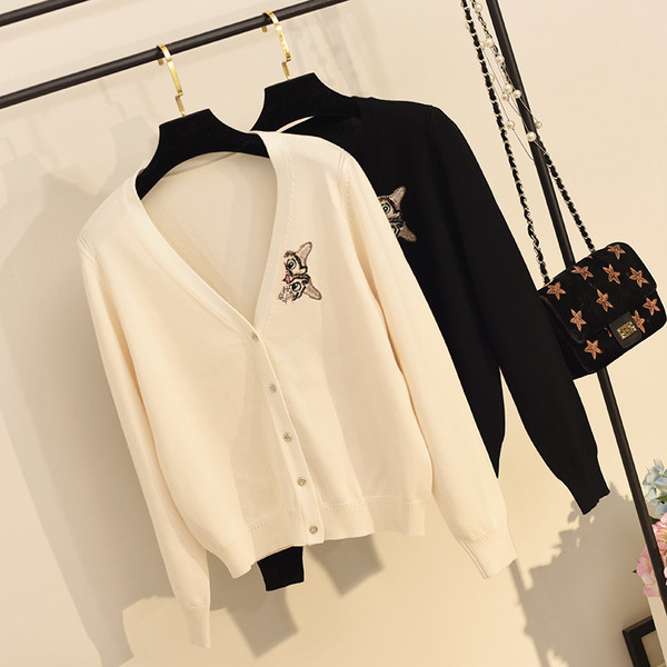 Cardigan elegant de dama cu decolteu in V si broderie colorata in mai multe culori