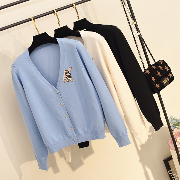 Cardigan elegant de dama cu decolteu in V si broderie colorata in mai multe culori