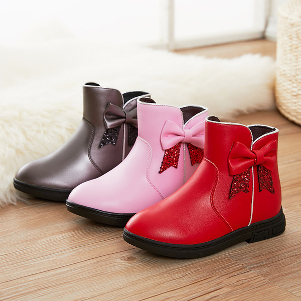 Cizme moderne pentru copii cu panglica pentru fete in trei culori