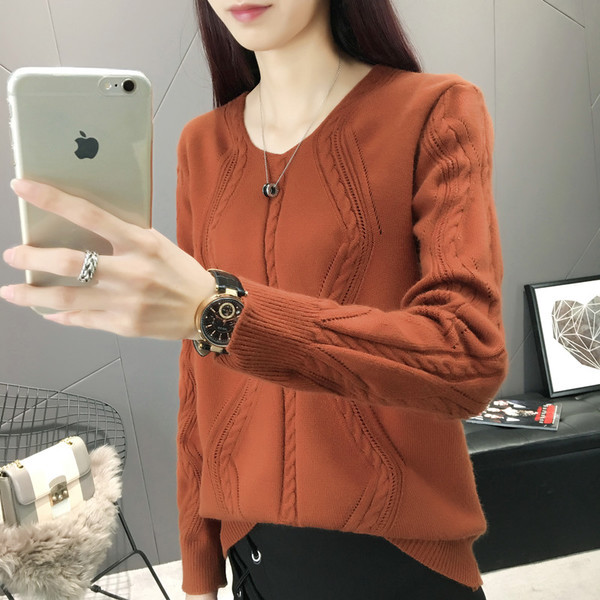 Pulover de damă modern cu decolteu O în cinci culori