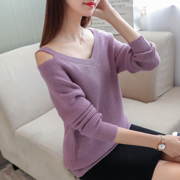 Pulover elegant de damă cu decolteu în V în cinci culori