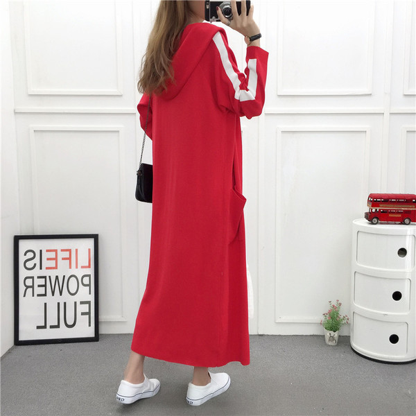 Cardigan lung zilnic cu glugă și margine albă în două culori