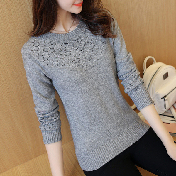 Pulover de damă modern în cinci culori, cu decolteu în formă de O