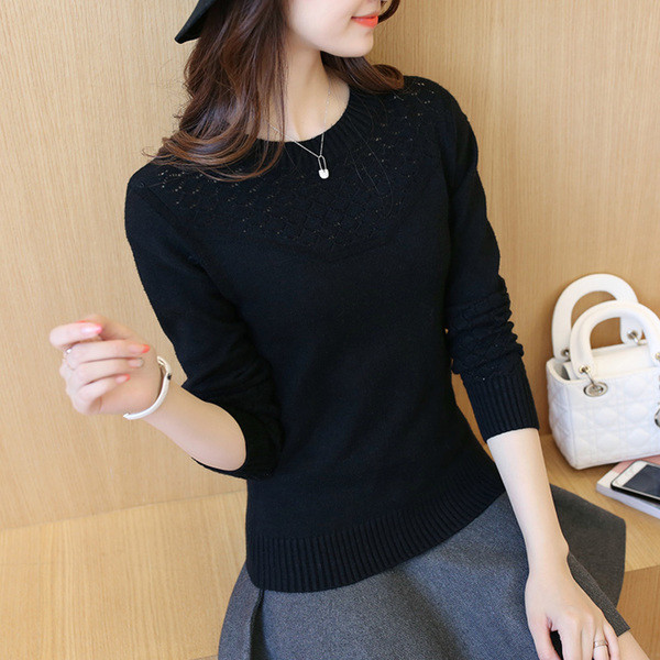 Pulover de damă modern în cinci culori, cu decolteu în formă de O