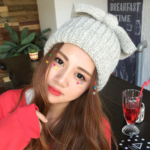 Palarie de dama tricotata cu panglica in patru culori