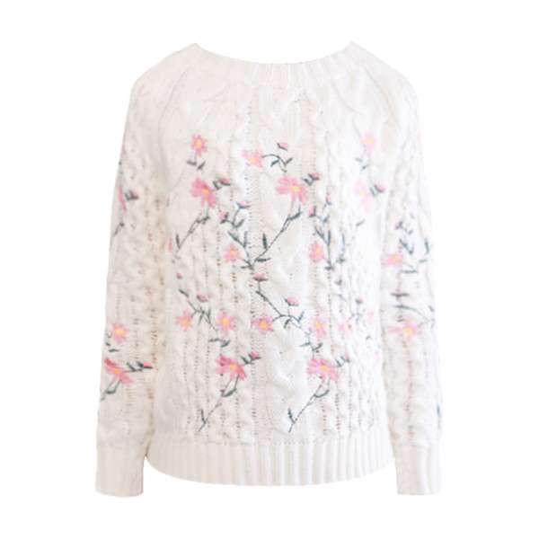 Pulover de dama cu broderie in alb