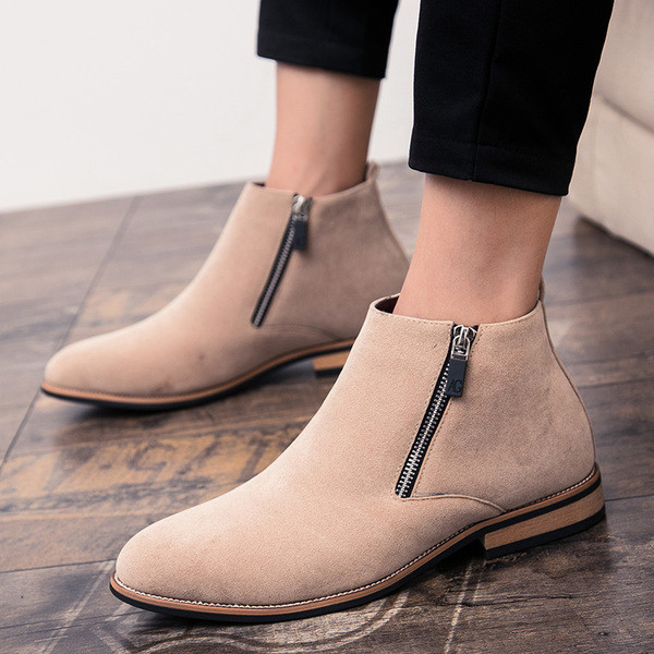 Мъжки модерни боти от велур с цип в три цвята