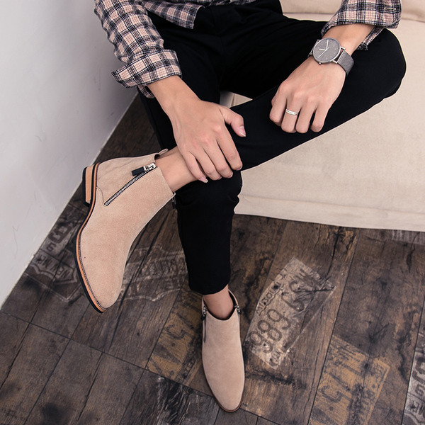 Мъжки модерни боти от велур с цип в три цвята