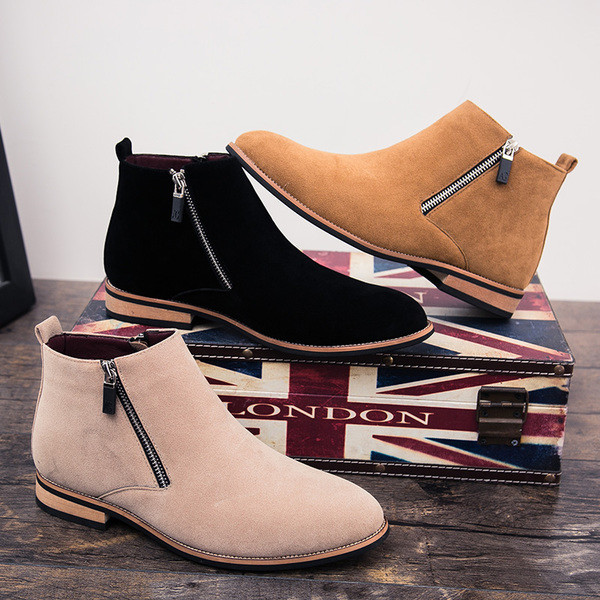 Мъжки модерни боти от велур с цип в три цвята