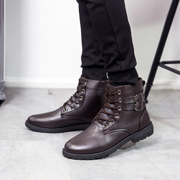 Модерни мъжки кожени боти в кафяв и черен цвят 