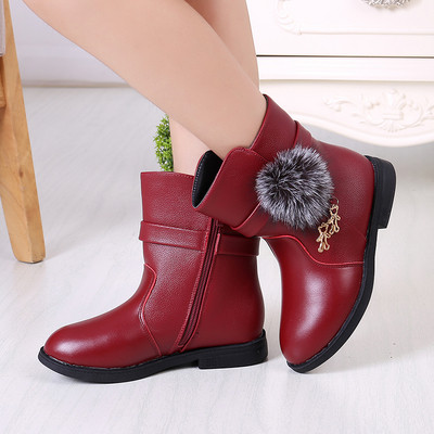 Modern children`s boots with down and pendant in three colors for girls