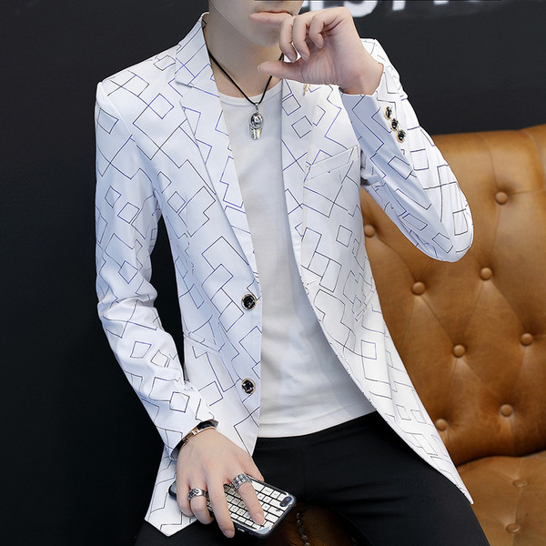 Мъжко дълго сако с геометрични фигури в няколко цвята