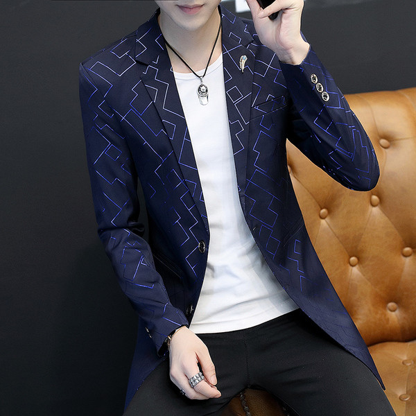 Мъжко дълго сако с геометрични фигури в няколко цвята