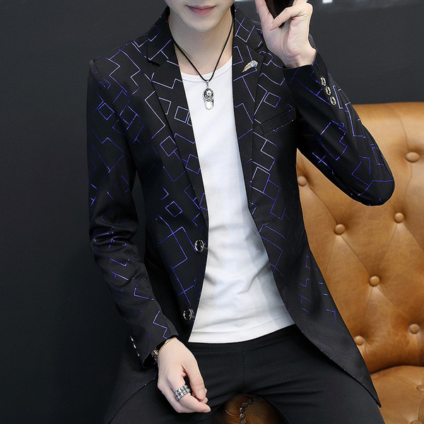 Мъжко дълго сако с геометрични фигури в няколко цвята