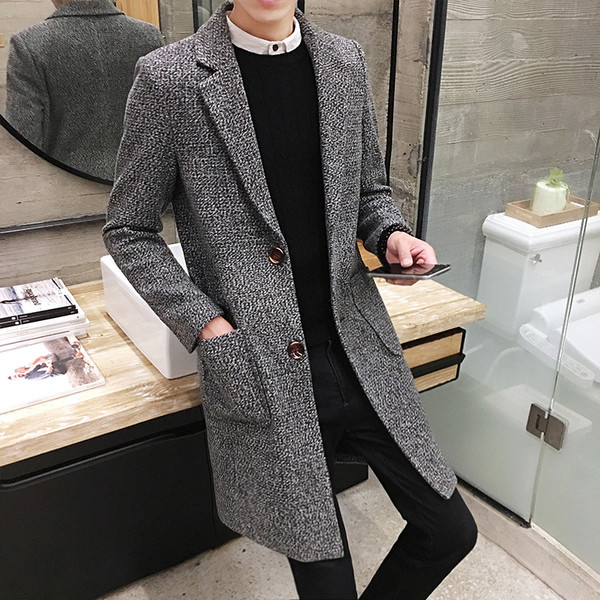 Palton lung pentru bărbați modern, cu buzunare