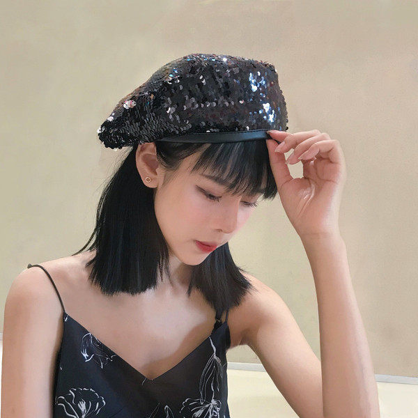 Palarie moderna de dama cu paiete in trei culori