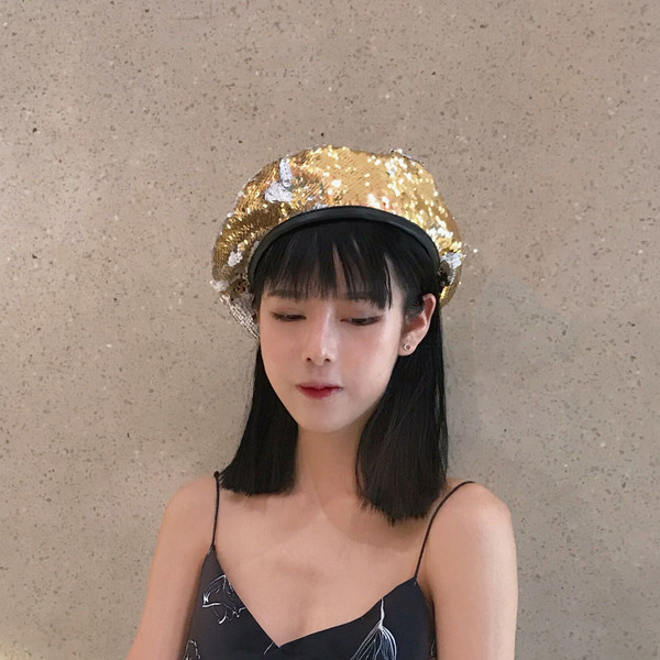 Palarie moderna de dama cu paiete in trei culori