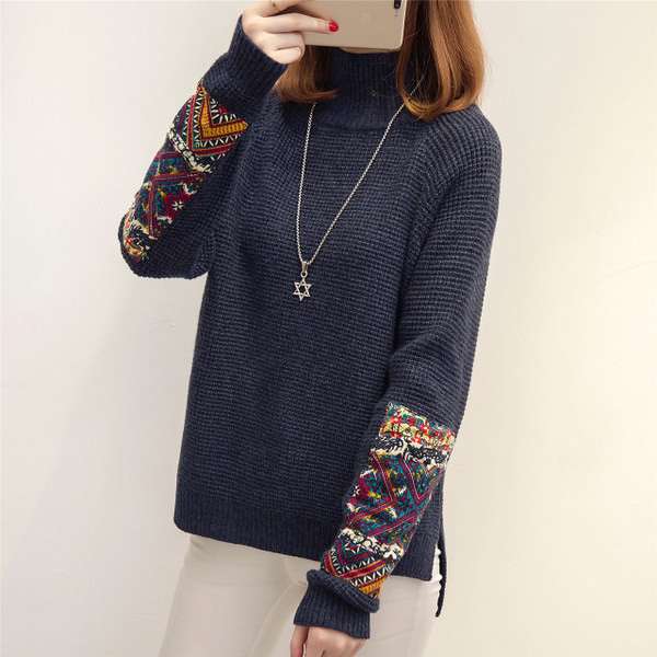 Pulover de dama cu guler inalt in doua culori