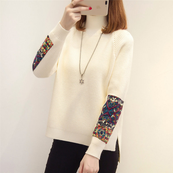 Pulover de dama cu guler inalt in doua culori