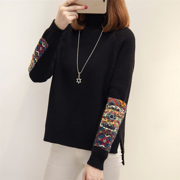 Pulover de dama cu guler inalt in doua culori