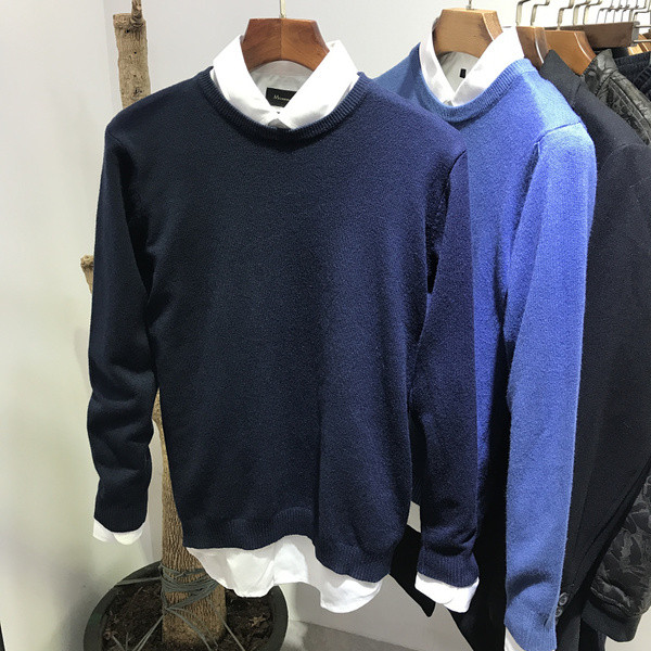 Pulover barbatesc simplu cu guler in forma de O in mai multe culori